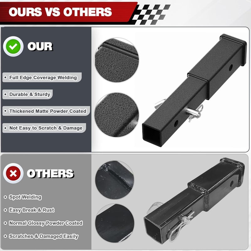longsen Hitch Extender 2 Inch - Adjustable Trailer Hitch Extension 7.3" - 9.3", 5000 lbs GTW, Includes Hitch Pin, Clip - Image 4